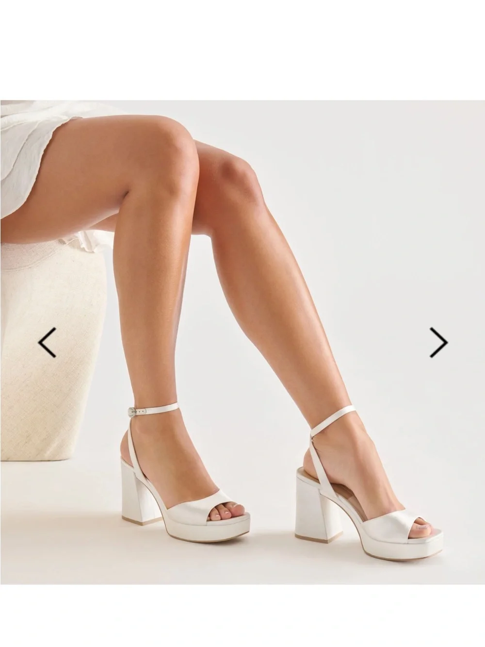 Dolce Vita Felicia Satin White Platform Block Heel Sandals